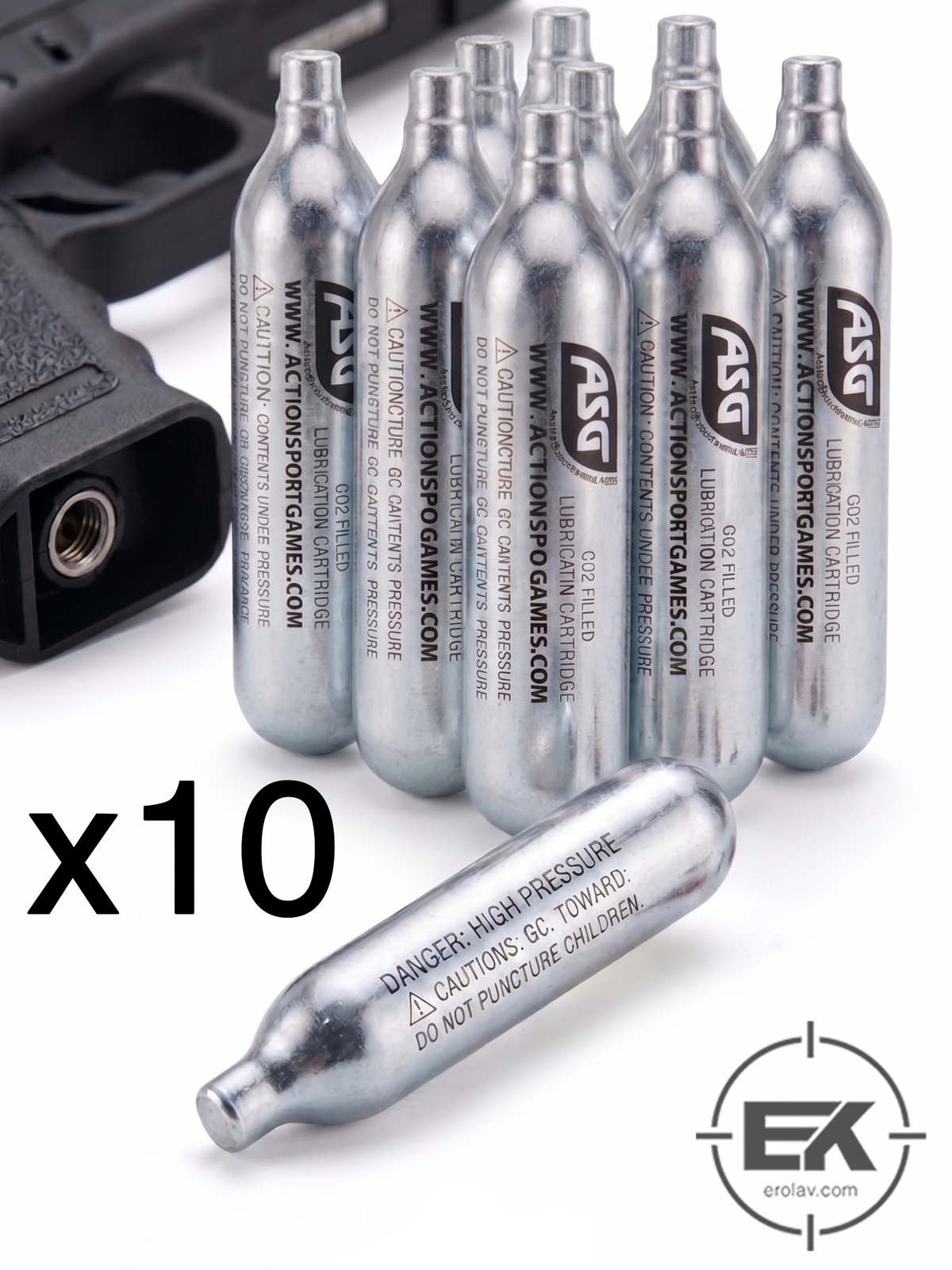 ASG CO₂ tüpü 10’lu paket detay görseli, ekipmanlar dahil değildir