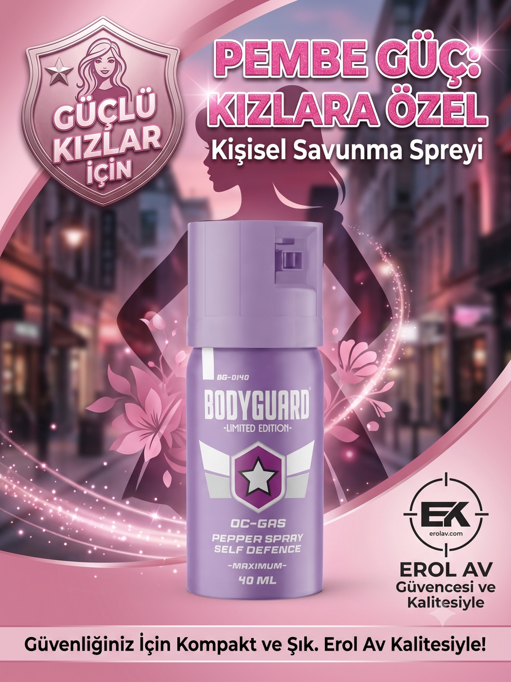 2'li set Bodyguard Limited Edition Biber Gazı 40 ml | Kadınlara Özel Pembe/Lila Kişisel Savunma Spreyi