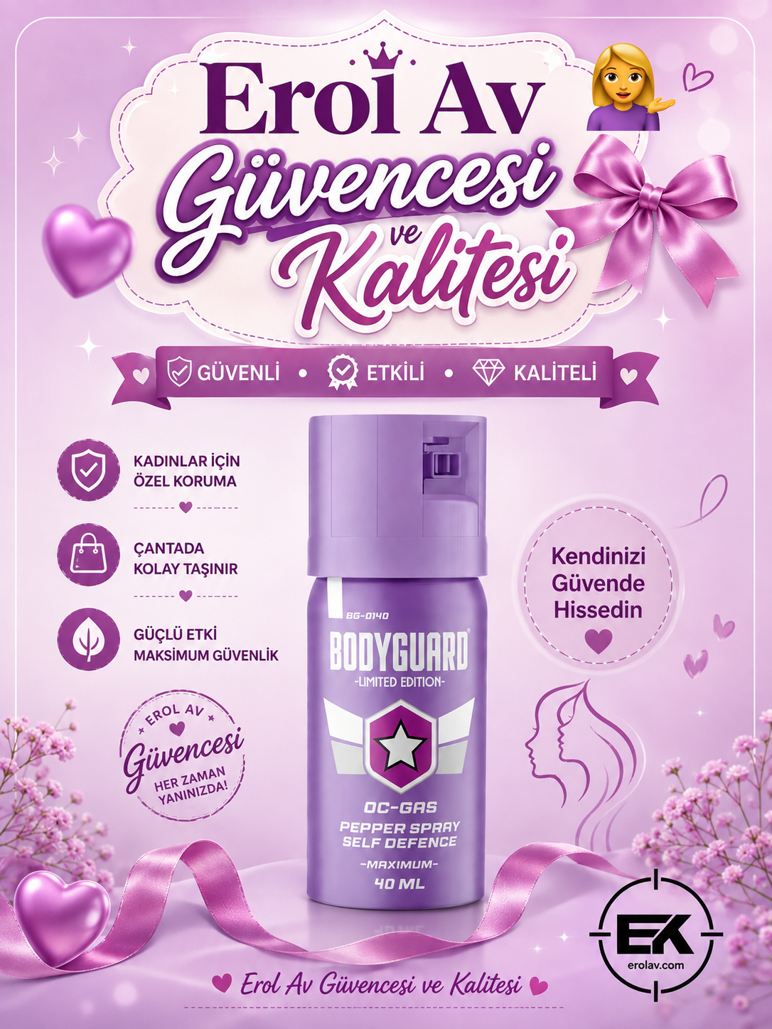 Bodyguard Limited Edition Biber Gazı 40 ml | Kadınlara Özel Pembe/Lila Kişisel Savunma Spreyi