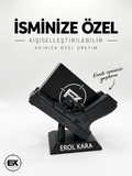 İsme özel siyah tabanca figürlü 3D baskılı masaüstü kartvizitlik