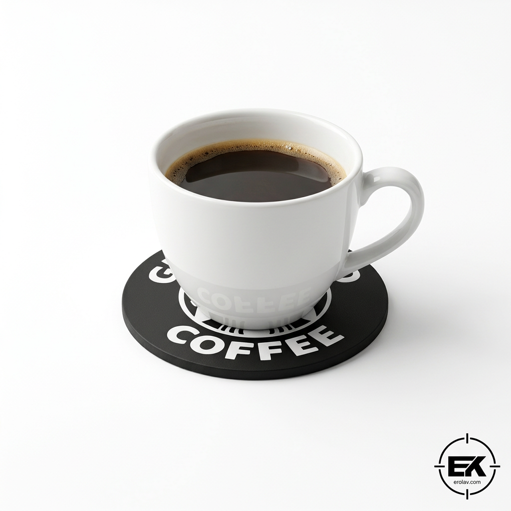 Guns and Coffee bardak altlığının kahve fincanıyla kullanım örneği