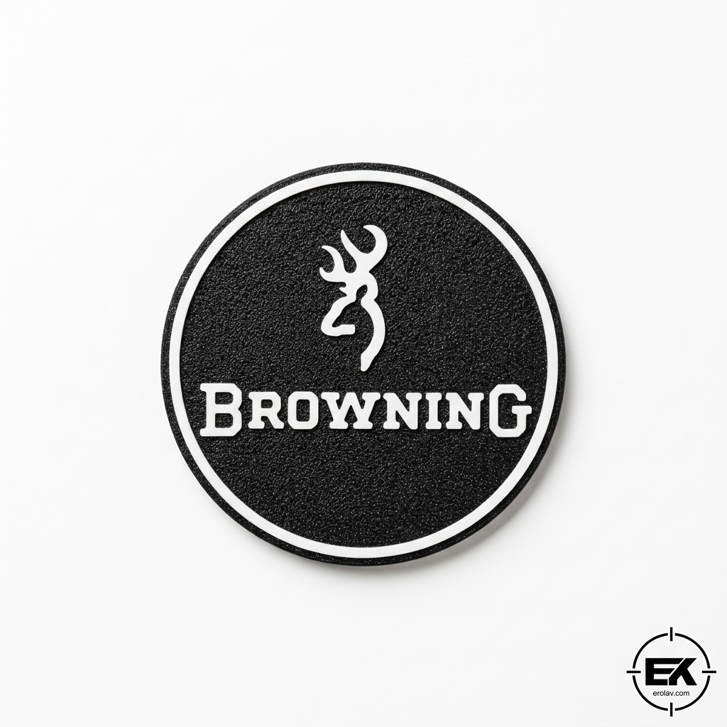 Browning yazılı ve geyik figürlü yuvarlak bardak altlığı
