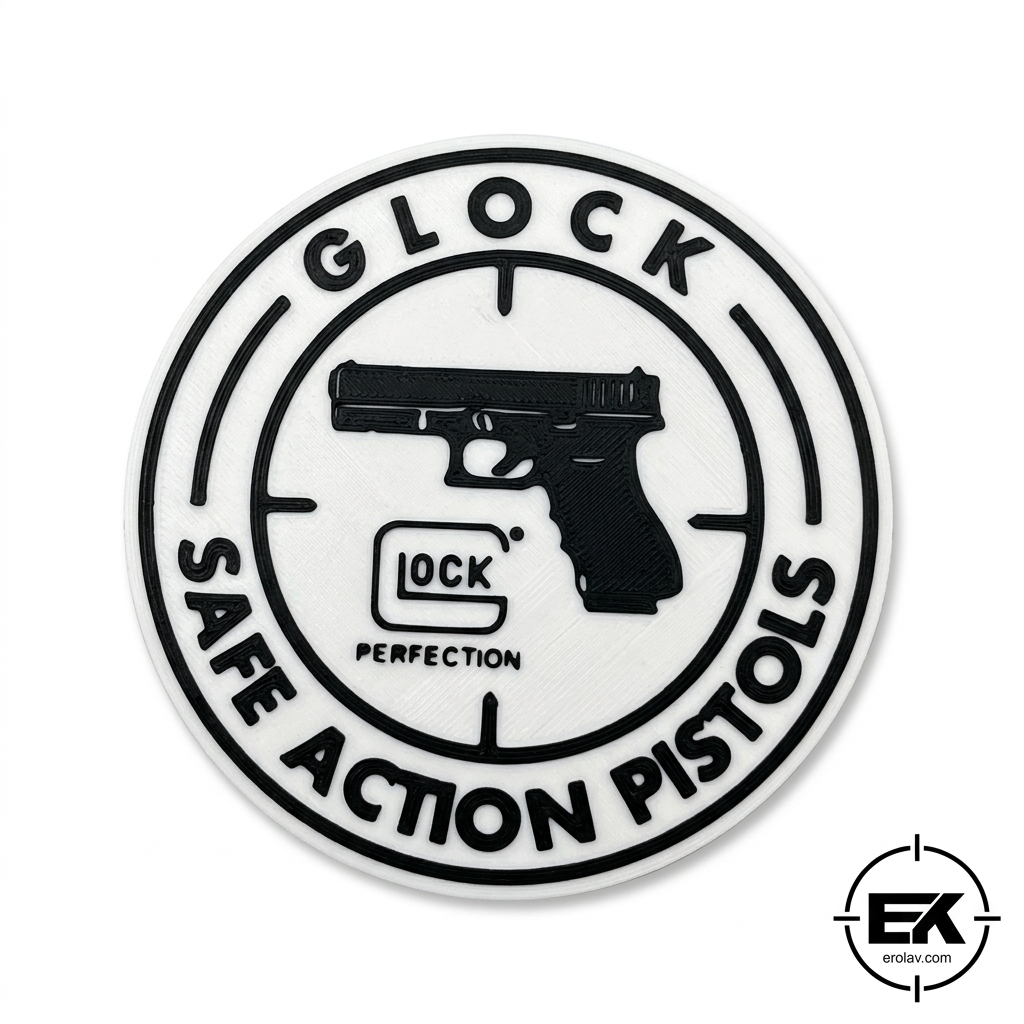 Set içindeki beyaz zeminli Glock desenli bardak altlığı
