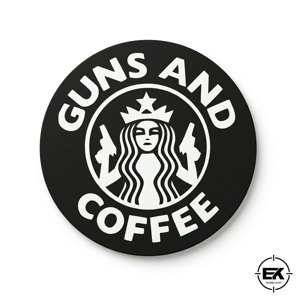 Guns and Coffee desenli yuvarlak bardak altlığı