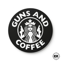 Guns and Coffee desenli yuvarlak bardak altlığı