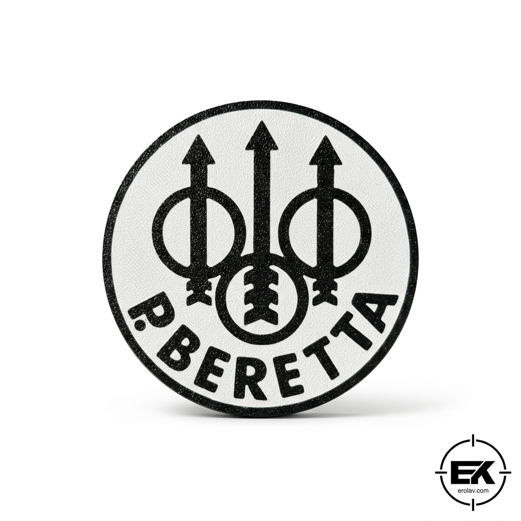 P. Beretta yazılı üç oklu desenli yuvarlak bardak altlığı