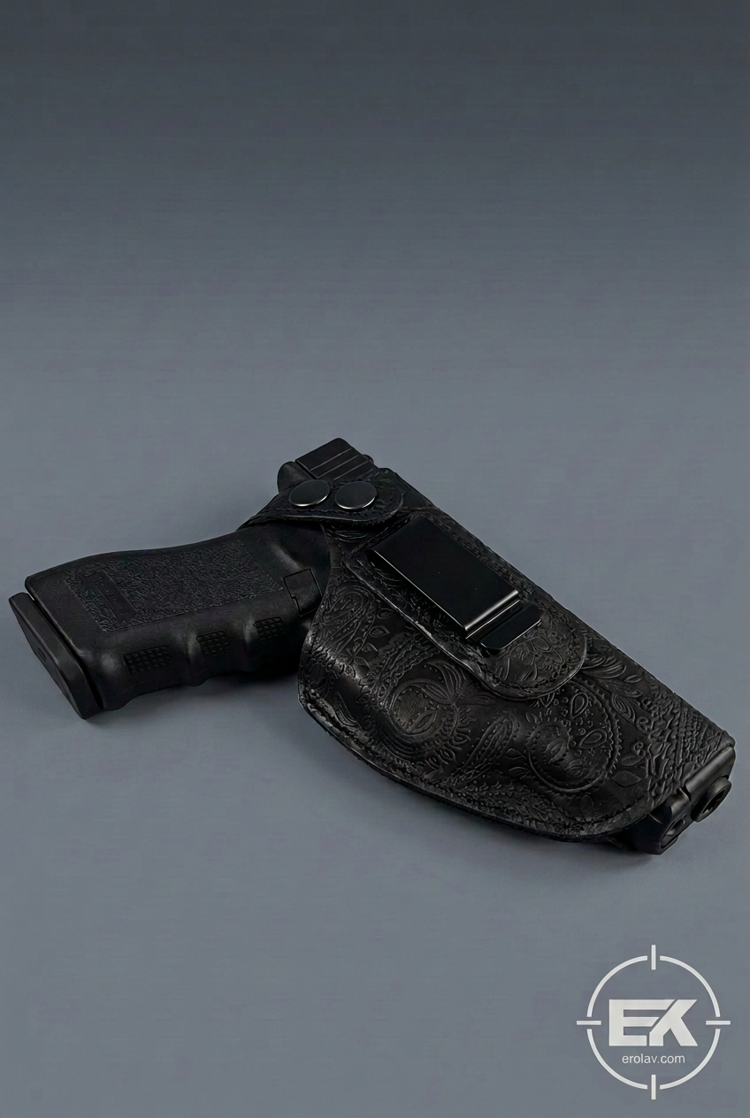 9 mm Desenli Deri İç Taşıma Silah Kılıfı – Siyah