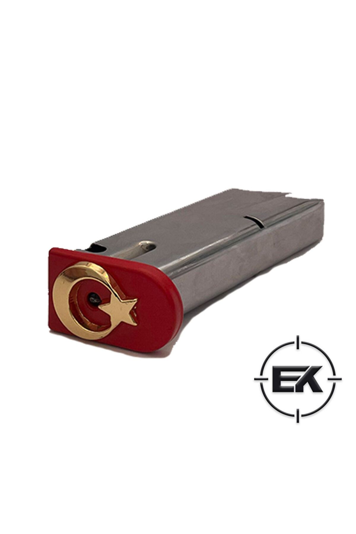 Kırmızı-Altın Şarjör Altı Metal Bayraklı Kapak - Sarsılmaz Kılınç 2000 Light Mega P8L-S