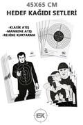 45 × 65 cm karma hedef kağıdı 15’li set: Klasik, Manken ve Rehineyi Kurtar